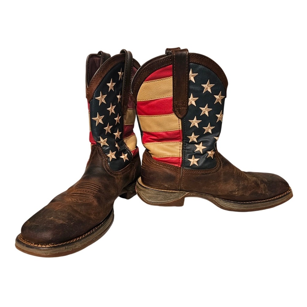 Durango Rebel Western Boots Mens 10.5D Dark Brown American‎ Flag Square Toe